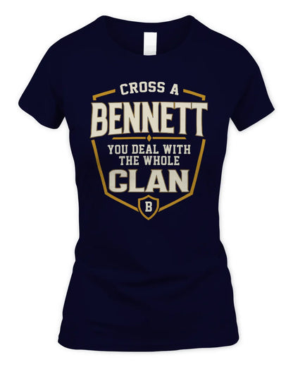 BENNETT NT1-K008 Cross A/An NAME, You Deal With the Whole Clan | Personalized Vintage T-Shirt - Women's Standard T-Shirt - Navy