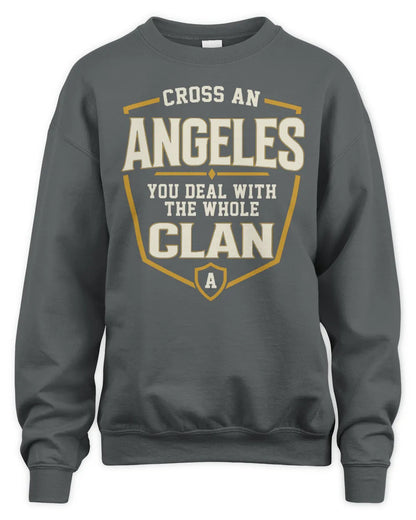 ANGELES NT1-K008 Cross A/An NAME, You Deal With the Whole Clan | Personalized Vintage T-Shirt - Unisex Sweatshirt - Charcoal