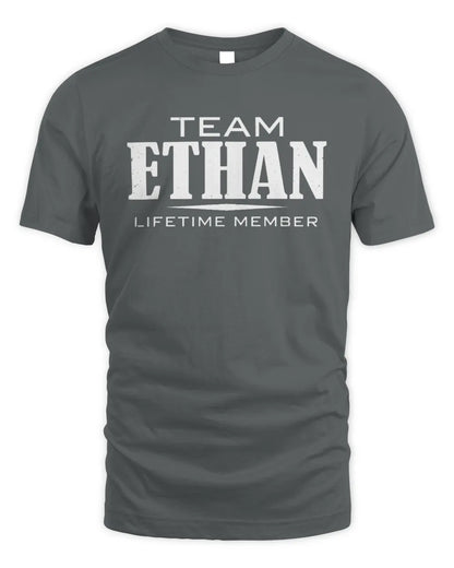 ETHAN BL62-K4-128 - Personalized “Team NAME Lifetime Member” - Unisex Standard T-Shirt - Charcoal
