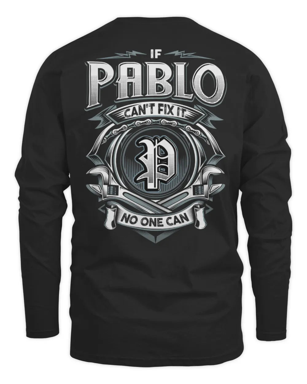PABLO AP81-K4-626 - Personalized Ahmed Quote Apparel “If Ahmed Can't Fix It, No One Can” - Men's Long Sleeved T-Shirt - Black