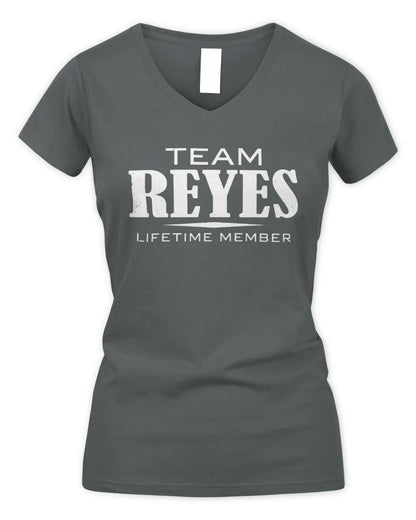 REYES BL62-K4-128 - Personalized “Team NAME Lifetime Member” - Women's V-Neck T-Shirt - Charcoal