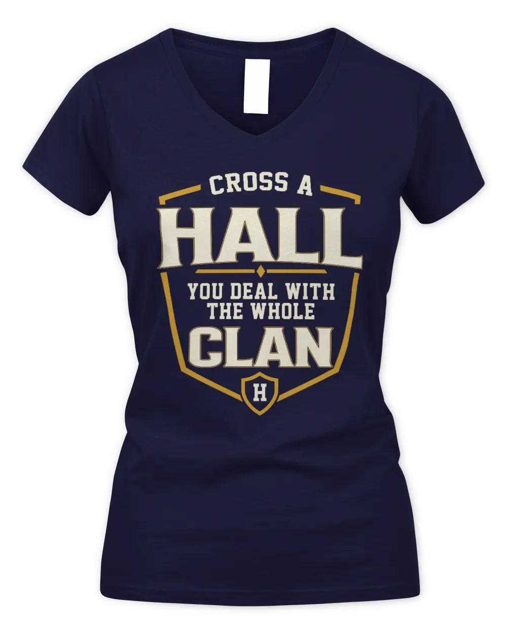 HALL NT1-K008 Cross A/An NAME, You Deal With the Whole Clan | Personalized Vintage T-Shirt - Women's V-Neck T-Shirt - Navy