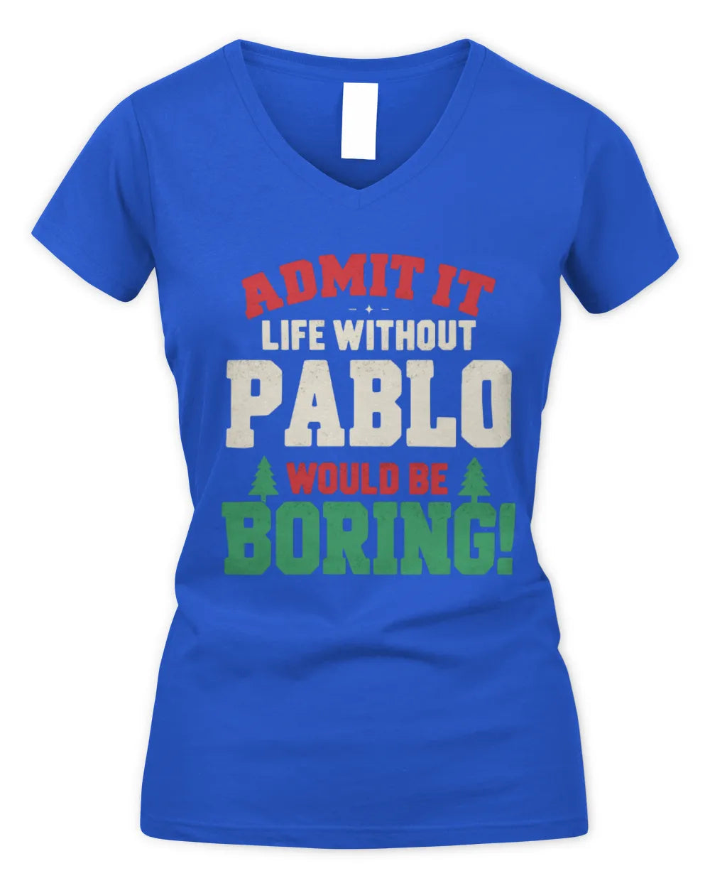 PABLO P5 TH08 Christmas T-Shirt – “Life Without NAME Would Be Boring” - Women's V-Neck T-Shirt - Royal
