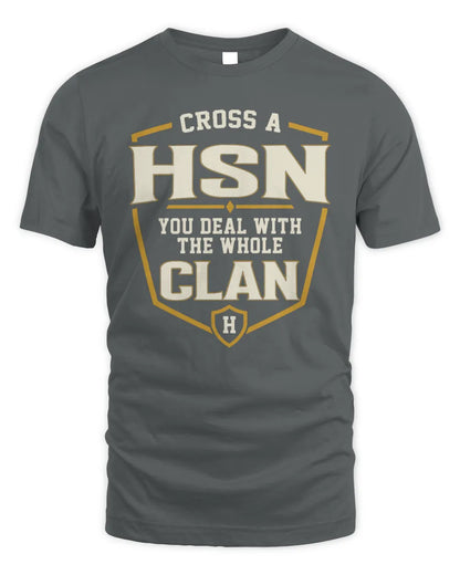 HSN NT1-K008 Cross A/An NAME, You Deal With the Whole Clan | Personalized Vintage T-Shirt - Unisex Standard T-Shirt - Charcoal
