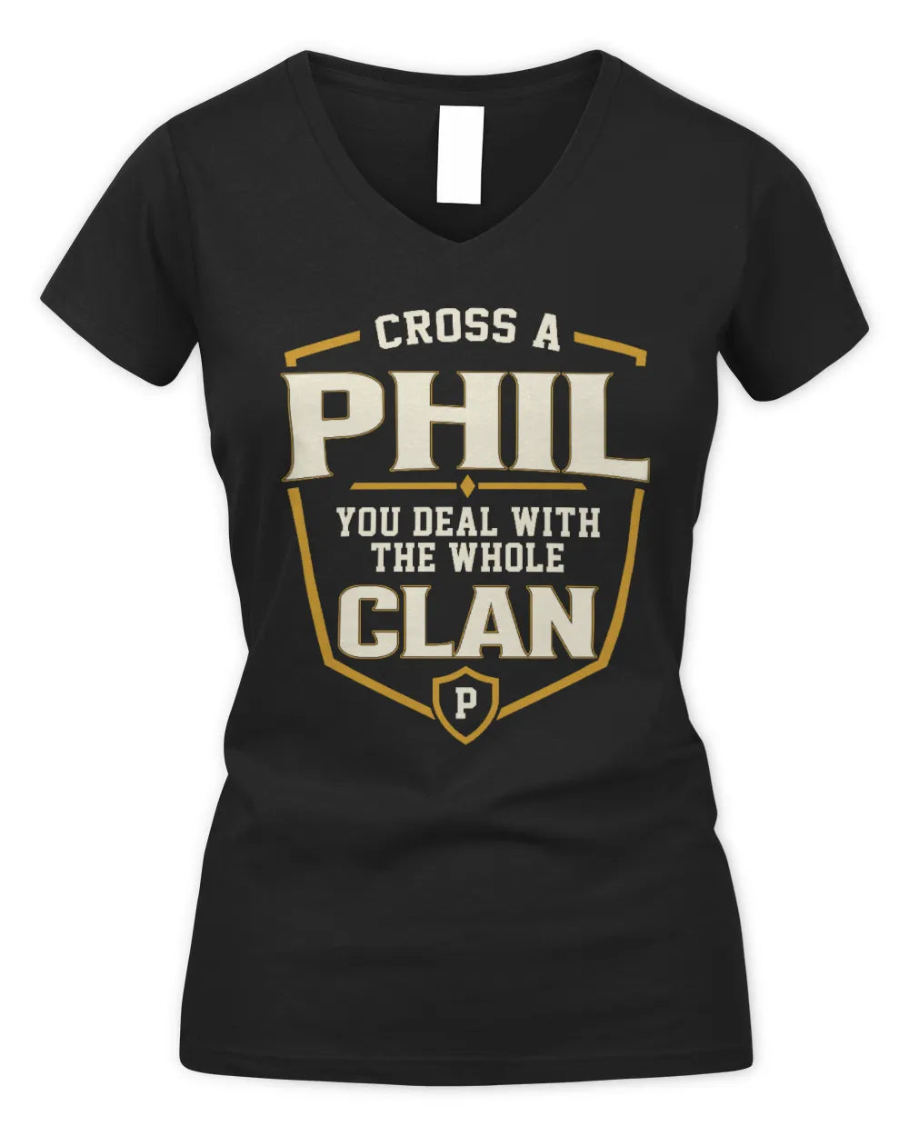 PHIL NT1-K008 Cross A/An NAME, You Deal With the Whole Clan | Personalized Vintage T-Shirt - Women's V-Neck T-Shirt - Black