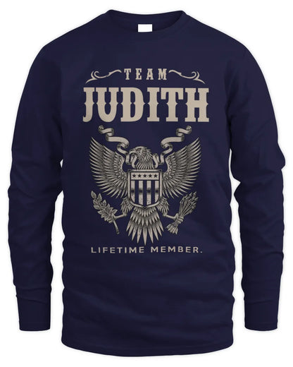 JUDITH TP06-K82 – Personalized Classic Style Apparel “Team NAME Lifetime Member” - Men's Long Sleeved T-Shirt - Navy