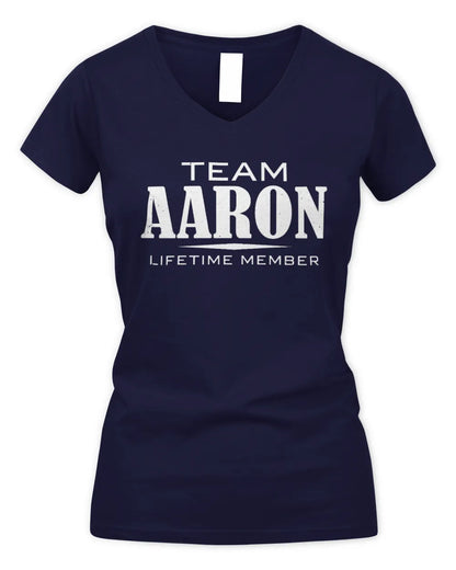 AARON BL62-K4-128 - Personalized “Team NAME Lifetime Member” - Women's V-Neck T-Shirt - Navy
