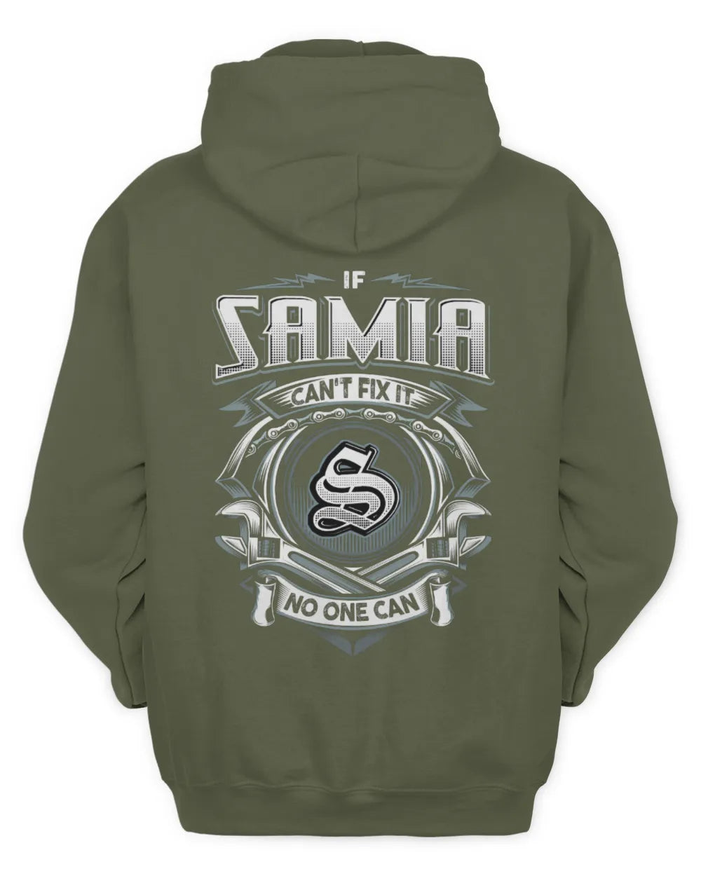 SAMIA AP81-K4-626 - Personalized Ahmed Quote Apparel “If Ahmed Can't Fix It, No One Can” - Unisex Hoodie - Military Green