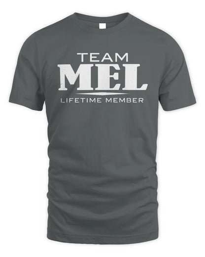MEL BL62-K4-128 - Personalized “Team NAME Lifetime Member” - Unisex Standard T-Shirt - Charcoal