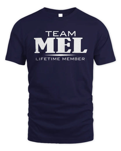 MEL BL62-K4-128 - Personalized “Team NAME Lifetime Member” - Unisex Standard T-Shirt - Navy