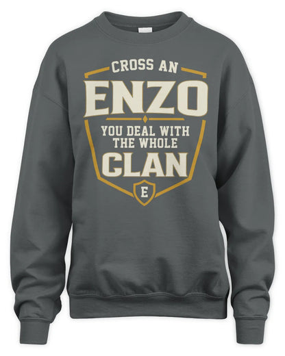 ENZO NT1-K008 Cross A/An NAME, You Deal With the Whole Clan | Personalized Vintage T-Shirt - Unisex Sweatshirt - Charcoal