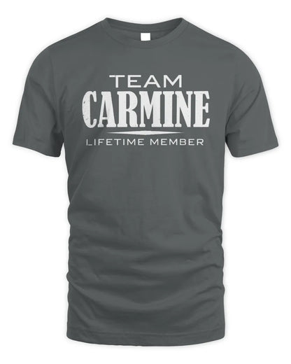 CARMINE BL62-K4-128 - Personalized “Team NAME Lifetime Member” - Unisex Standard T-Shirt - Charcoal