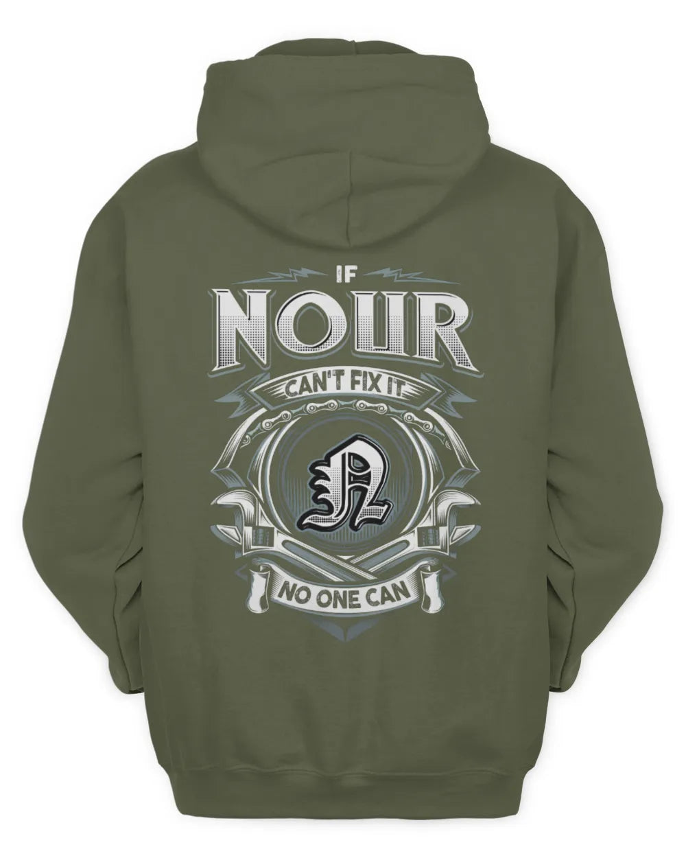 NOUR AP81-K4-626 - Personalized Ahmed Quote Apparel “If Ahmed Can't Fix It, No One Can” - Unisex Hoodie - Military Green