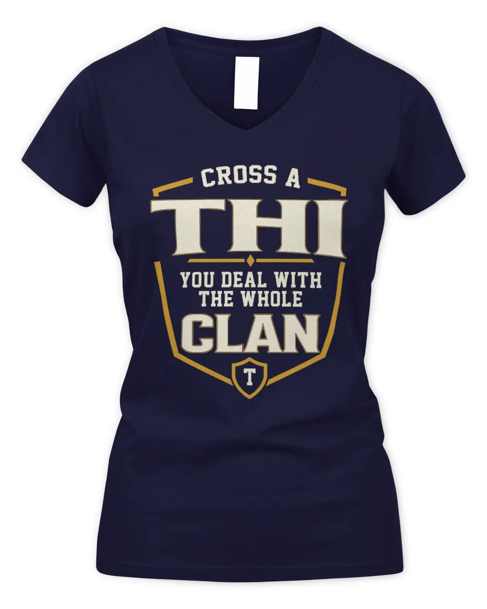 THI NT1-K008 Cross A/An NAME, You Deal With the Whole Clan | Personalized Vintage T-Shirt - Women's V-Neck T-Shirt - Navy