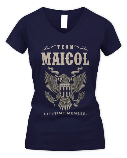 MAICOL TP06-K82 – Personalized Classic Style Apparel “Team NAME Lifetime Member” - Women's V-Neck T-Shirt - Navy