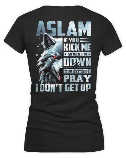 ASLAM AP62-K4-666 - Personalized Fierce Wolf Quote Apparel “If You Kick Me When I’m Down, You Better Pray I Don’t Get Up” - Women's V-Neck T-Shirt - Black