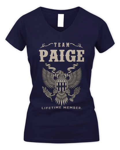 PAIGE TP06-K82 – Personalized Classic Style Apparel “Team NAME Lifetime Member” - Women's V-Neck T-Shirt - Navy