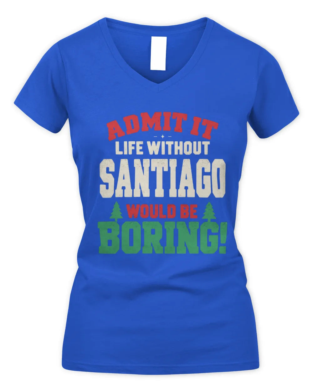 SANTIAGO P5 TH08 Christmas T-Shirt – “Life Without NAME Would Be Boring” - Women's V-Neck T-Shirt - Royal