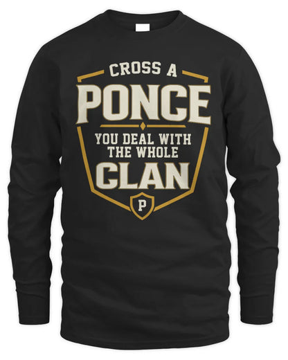 PONCE NT1-K008 Cross A/An NAME, You Deal With the Whole Clan | Personalized Vintage T-Shirt - Men's Long Sleeved T-Shirt - Black