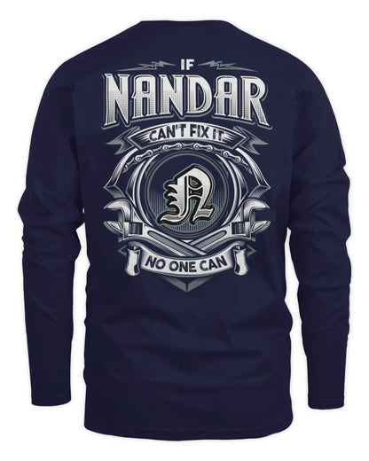 NANDAR AP81-K4-626 - Personalized Ahmed Quote Apparel “If Ahmed Can't Fix It, No One Can” - Men's Long Sleeved T-Shirt - Navy