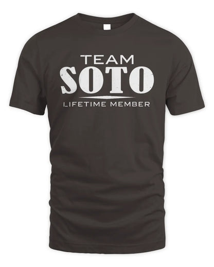SOTO BL62-K4-128 - Personalized “Team NAME Lifetime Member” - Unisex Standard T-Shirt - Dark Chocolate