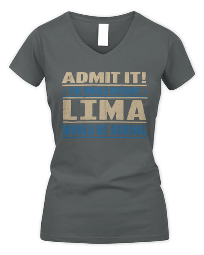LIMA TP68-K2-968 – Personalized Funny Quote Apparel “The World Without NAME Would Be Boring” - Women's V-Neck T-Shirt - Charcoal