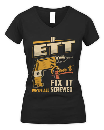ETT TP22-K4-228 - Personalized Handyman T-Shirt “If AARON Can’t Fix It, We’re All Screwed” - Women's V-Neck T-Shirt - Black