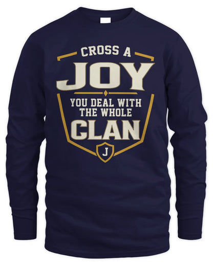 JOY NT1-K008 Cross A/An NAME, You Deal With the Whole Clan | Personalized Vintage T-Shirt - Men's Long Sleeved T-Shirt - Navy