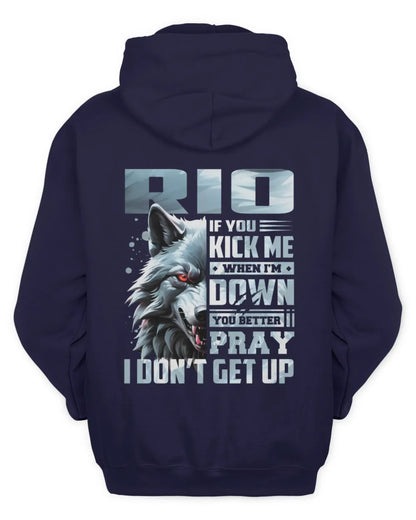 RIO AP62-K4-666 - Personalized Fierce Wolf Quote Apparel “If You Kick Me When I’m Down, You Better Pray I Don’t Get Up” - Unisex Hoodie - Navy