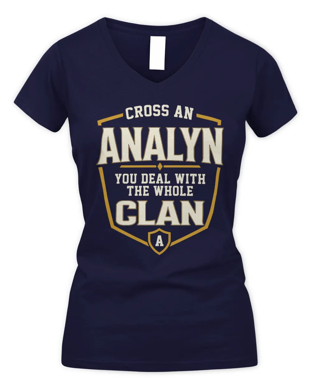 ANALYN NT1-K008 Cross A/An NAME, You Deal With the Whole Clan | Personalized Vintage T-Shirt - Women's V-Neck T-Shirt - Navy