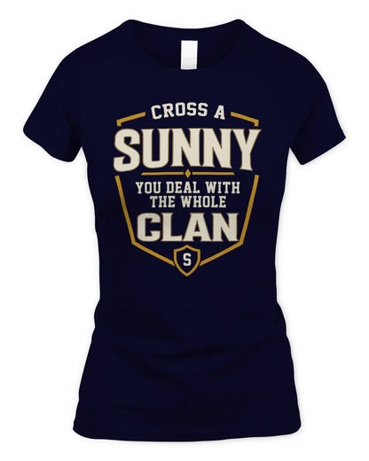 SUNNY NT1-K008 Cross A/An NAME, You Deal With the Whole Clan | Personalized Vintage T-Shirt - Women's Standard T-Shirt - Navy