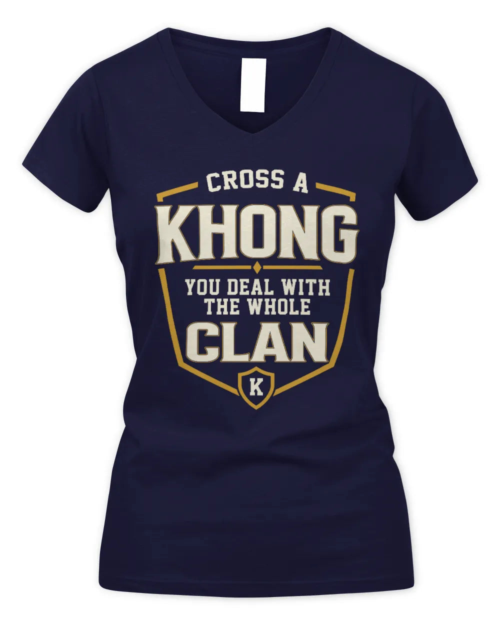 KHONG NT1-K008 Cross A/An NAME, You Deal With the Whole Clan | Personalized Vintage T-Shirt - Women's V-Neck T-Shirt - Navy