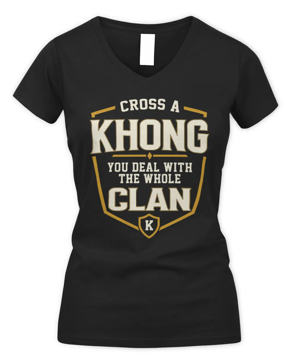 KHONG NT1-K008 Cross A/An NAME, You Deal With the Whole Clan | Personalized Vintage T-Shirt - Women's V-Neck T-Shirt - Black