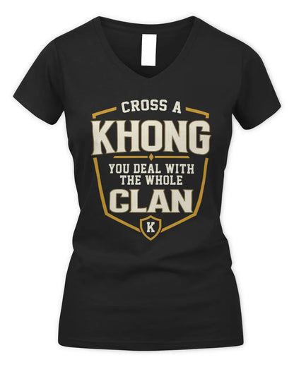 KHONG NT1-K008 Cross A/An NAME, You Deal With the Whole Clan | Personalized Vintage T-Shirt - Women's V-Neck T-Shirt - Black