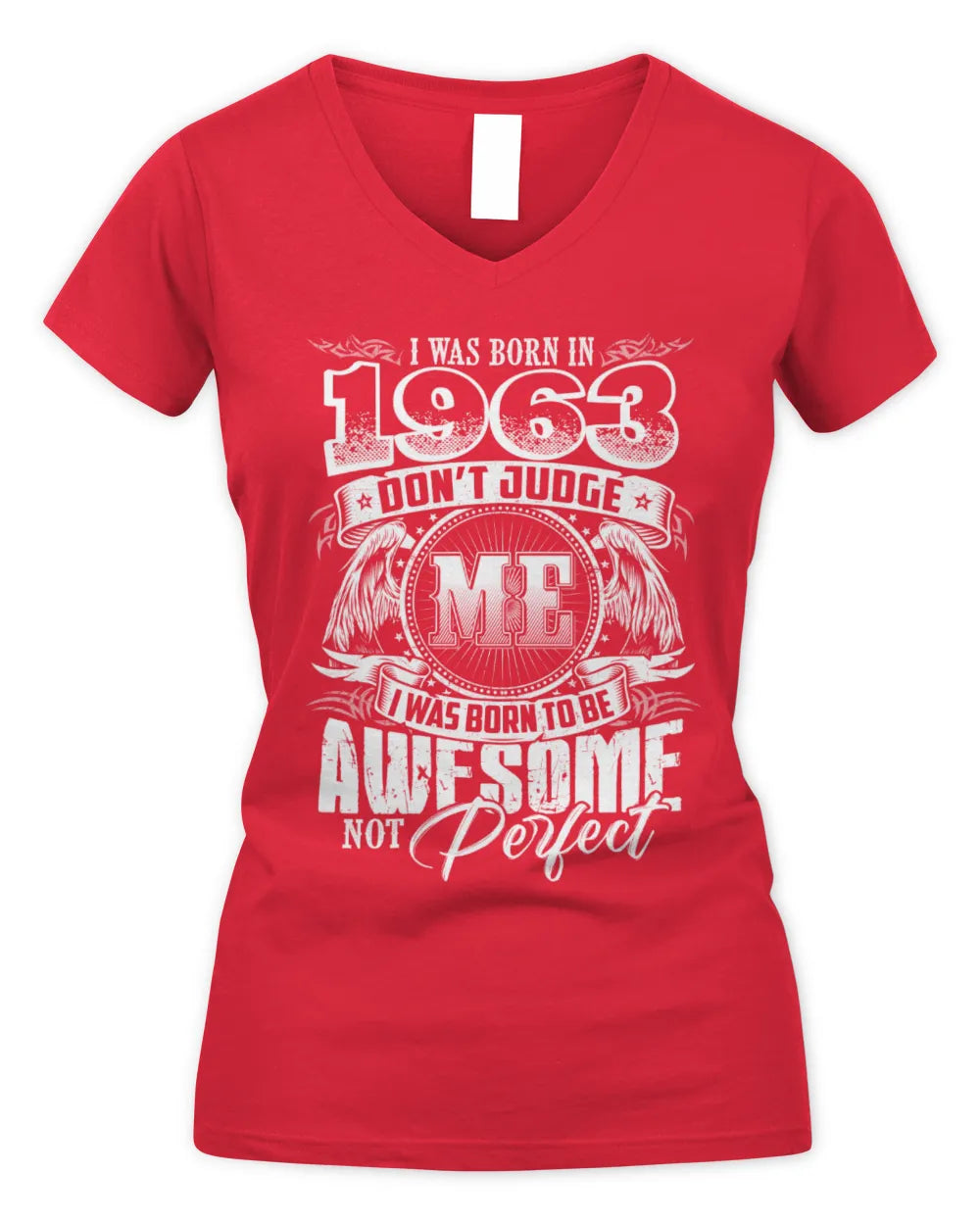 1963 HH89-K2 – Awesome Birth Year Quote T-Shirt - Women's V-Neck T-Shirt - Red