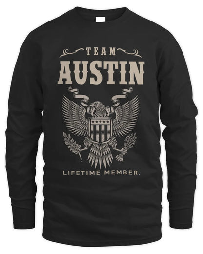 AUSTIN TP06-K82 – Personalized Classic Style Apparel “Team NAME Lifetime Member” - Men's Long Sleeved T-Shirt - Black