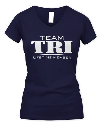 TRI BL62-K4-128 - Personalized “Team NAME Lifetime Member” - Women's V-Neck T-Shirt - Navy