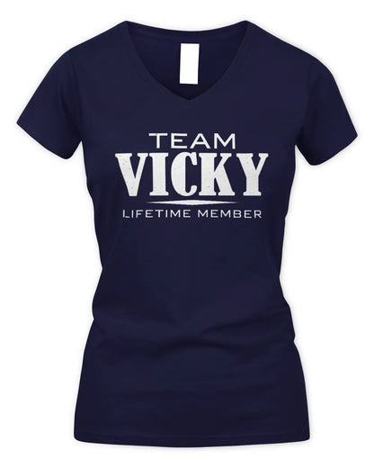 VICKY BL62-K4-128 - Personalized “Team NAME Lifetime Member” - Women's V-Neck T-Shirt - Navy