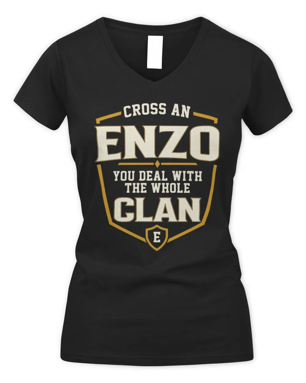 ENZO NT1-K008 Cross A/An NAME, You Deal With the Whole Clan | Personalized Vintage T-Shirt - Women's V-Neck T-Shirt - Black