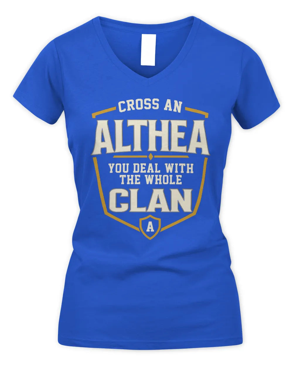 ALTHEA NT1-K008 Cross A/An NAME, You Deal With the Whole Clan | Personalized Vintage T-Shirt - Women's V-Neck T-Shirt - Royal