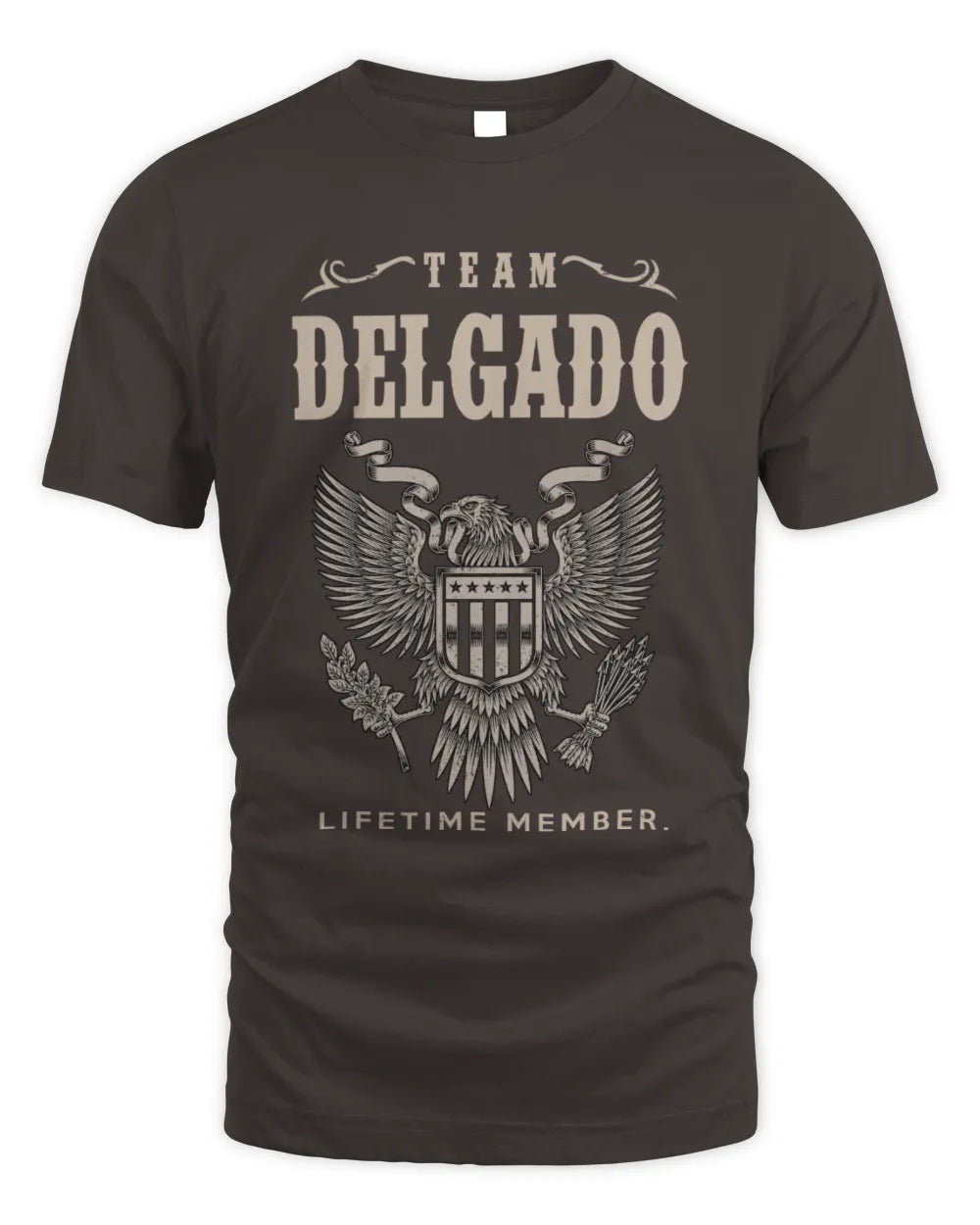 DELGADO TP06-K82 – Personalized Classic Style Apparel “Team NAME Lifetime Member” - Unisex Standard T-Shirt - Dark Chocolate
