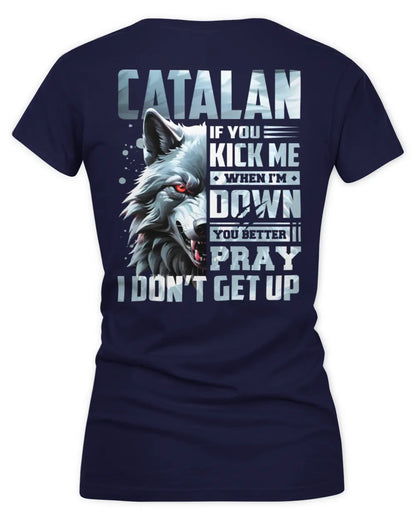 CATALAN AP62-K4-666 - Personalized Fierce Wolf Quote Apparel “If You Kick Me When I’m Down, You Better Pray I Don’t Get Up” - Women's V-Neck T-Shirt - Navy
