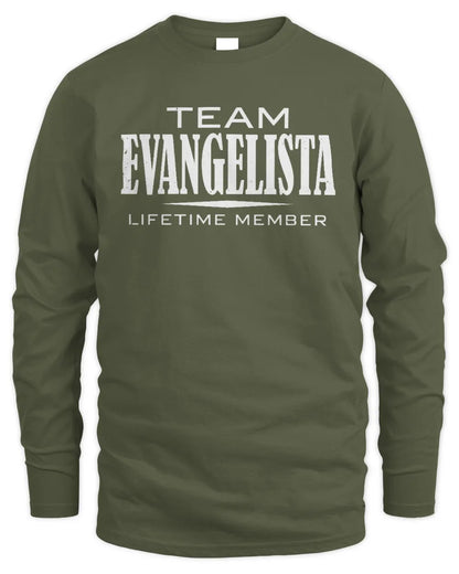 EVANGELISTA BL62-K4-128 - Personalized “Team NAME Lifetime Member” - Men's Long Sleeved T-Shirt - Military Green