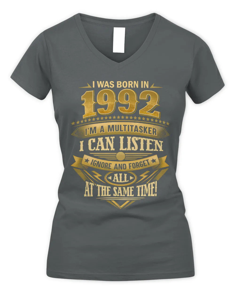 1992 HH89-K2 – Funny Birth Year Multitasker Quote T-Shirt - Women's V-Neck T-Shirt - Charcoal