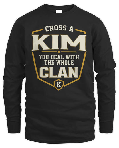 KIM NT1-K008 Cross A/An NAME, You Deal With the Whole Clan | Personalized Vintage T-Shirt - Men's Long Sleeved T-Shirt - Black