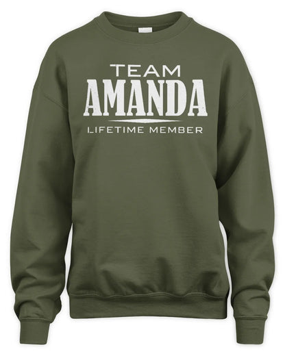 AMANDA BL62-K4-128 - Personalized “Team NAME Lifetime Member” - Unisex Sweatshirt - Military Green