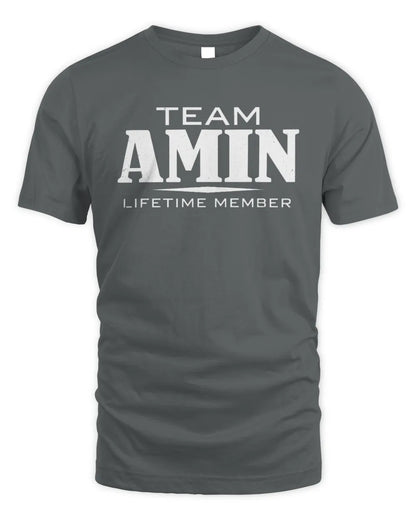 AMIN BL62-K4-128 - Personalized “Team NAME Lifetime Member” - Unisex Standard T-Shirt - Charcoal