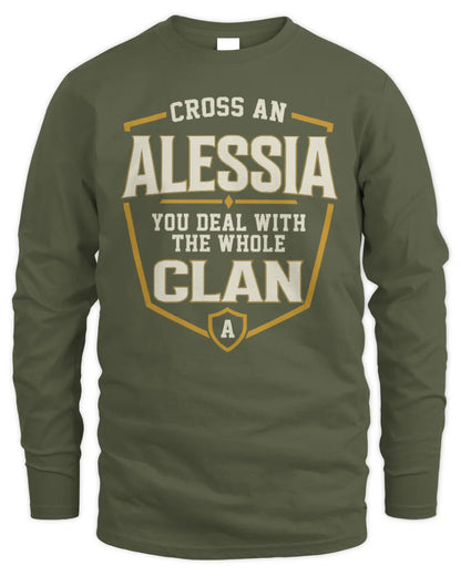 ALESSIA NT1-K008 Cross A/An NAME, You Deal With the Whole Clan | Personalized Vintage T-Shirt - Men's Long Sleeved T-Shirt - Military Green