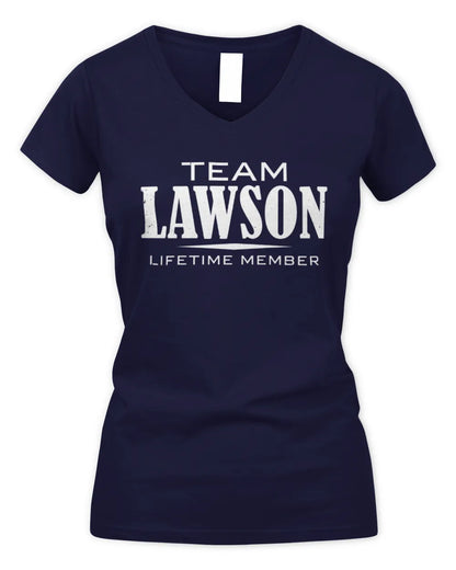 LAWSON BL62-K4-128 - Personalized “Team NAME Lifetime Member” - Women's V-Neck T-Shirt - Navy