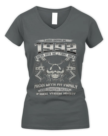 1992 HH89-K2 – Protective Family Quote T-Shirt - Women's V-Neck T-Shirt - Charcoal